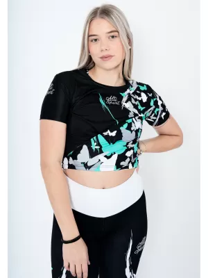 Crop top funcțional premium pentru femei ALTISPORT VOJ/ALW022TR07 ČERNÁ/TYRKYSOVÁ NEGRU/TURCOAZ