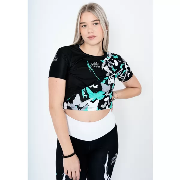  Crop top funcțional premium pentru femei ALTISPORT VOJ/ALW022TR07 ČERNÁ/TYRKYSOVÁ NEGRU/TURCOAZ 
