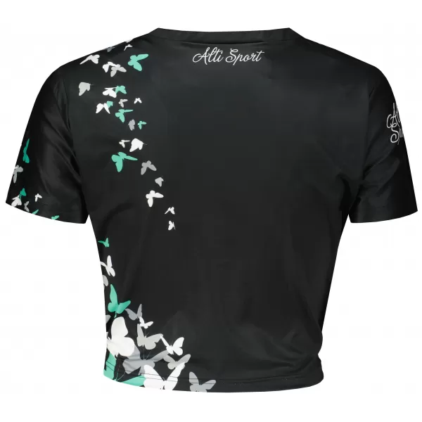  Crop top funcțional premium pentru femei ALTISPORT VOJ/ALW022TR07 ČERNÁ/TYRKYSOVÁ NEGRU/TURCOAZ 