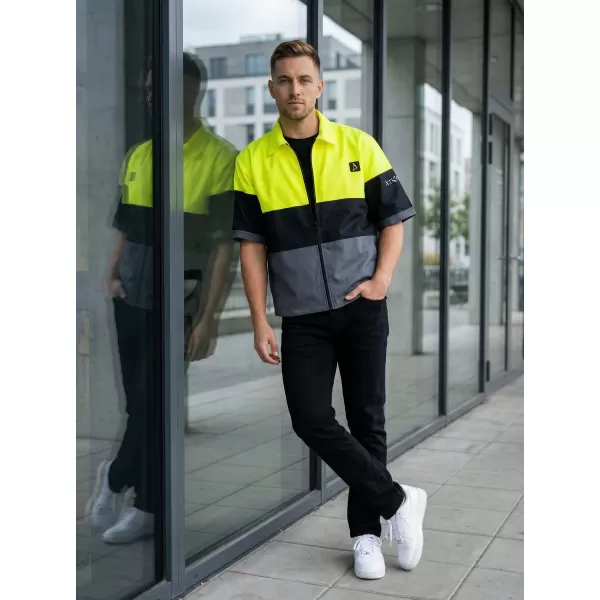  Cămașă premium pentru bărbați ALTISPORT VOJ/ALM051KOS01 GALBEN NEON/GRI 