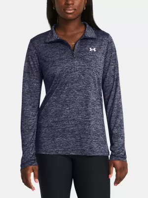 Tricou pentru femei UNDER ARMOUR TECH 1/2 ZIP- TWIST 1384225-410 ALBASTRU
