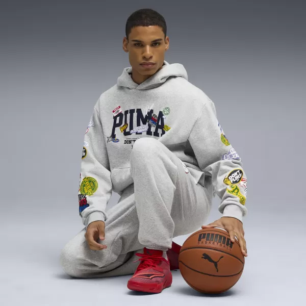  Hanorac pentru bărbați PUMA HOOPERHOTLINE PULLOVER HOODIE 63282703 ERICA GRI DESCHIS 