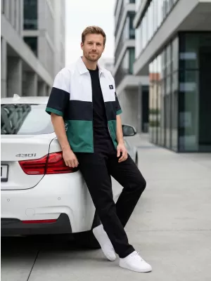 Cămașă premium pentru bărbați ALTISPORT VOJ/ALM051KOS01 ALB VERDE