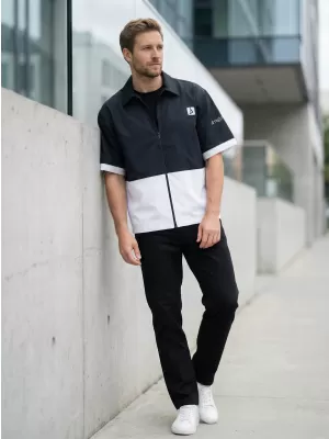 Cămașă premium pentru bărbați ALTISPORT VOJ/ALM051KOS01 ALB-NEGRU