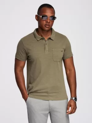 Mens t -thirt cu guler OMBRE OM-POWS-0142 MĂSLIN ÎNTUNECAT