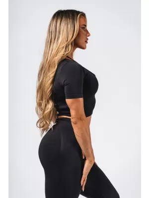 Crop top model fără cusături FLOW SEAMLESS 499 BLACK Nebbia