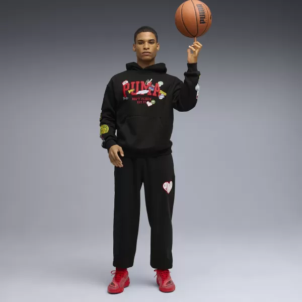  Pantaloni de trening pentru bărbați PUMA HOOPERHOTLINE SWEATPANT 63283402 PUMA NEGRU 