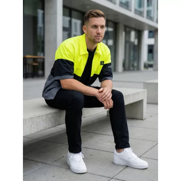  Cămașă premium pentru bărbați ALTISPORT VOJ/ALM051KOS01 GALBEN NEON/GRI 
