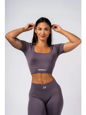 Crop top model fără cusături FLOW SEAMLESS 499 DARK GREY Nebbia