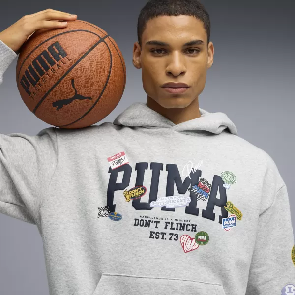  Hanorac pentru bărbați PUMA HOOPERHOTLINE PULLOVER HOODIE 63282703 ERICA GRI DESCHIS 