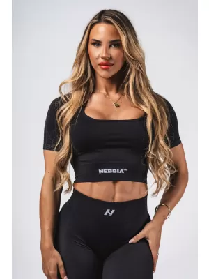Crop top model fără cusături FLOW SEAMLESS 499 BLACK Nebbia