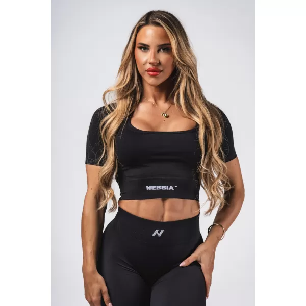  Crop top model fără cusături FLOW SEAMLESS 499 BLACK Nebbia 