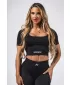 Crop top model fără cusături FLOW SEAMLESS 499 BLACK Nebbia
