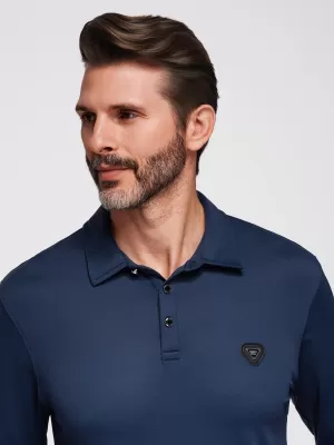 Tricou pentru bărbați cu guler OMBRE OM-POLS-0139 ALBASTRU MARIN