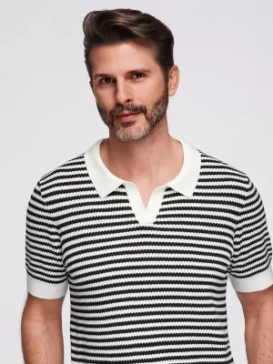 Tricou pentru bărbați OMBRE OM-POSS-0161 ALB -NEGRU