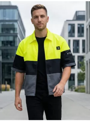 Cămașă premium pentru bărbați ALTISPORT VOJ/ALM051KOS01 GALBEN NEON/GRI