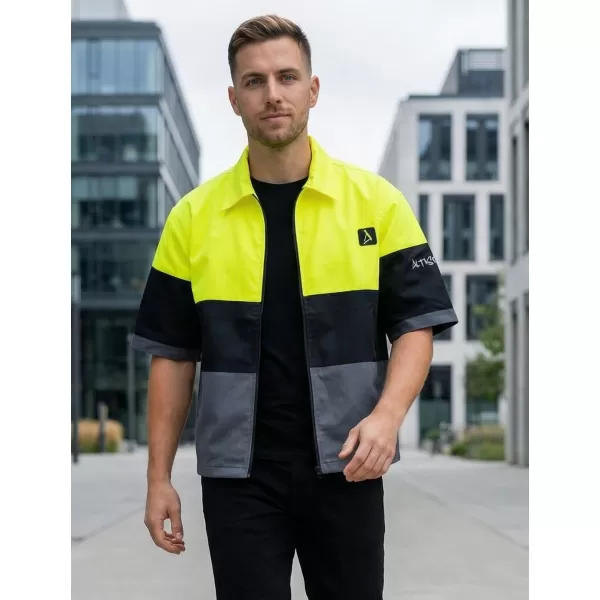  Cămașă premium pentru bărbați ALTISPORT VOJ/ALM051KOS01 GALBEN NEON/GRI 
