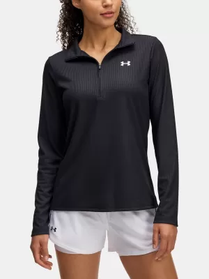 Tricou pentru femei UNDER ARMOUR TECH RIB 1/2 ZIP 1389857-001 NEGRU