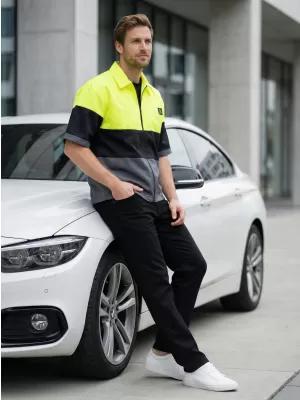 Cămașă premium pentru bărbați ALTISPORT VOJ/ALM051KOS01 GALBEN NEON/GRI