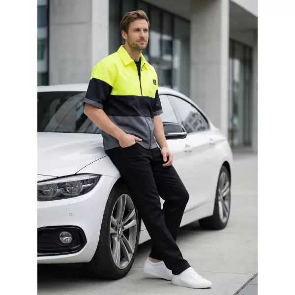  Cămașă premium pentru bărbați ALTISPORT VOJ/ALM051KOS01 GALBEN NEON/GRI 