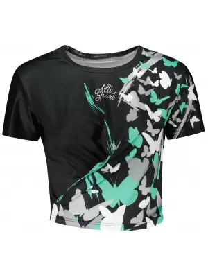 Crop top funcțional premium pentru femei ALTISPORT VOJ/ALW022TR07 ČERNÁ/TYRKYSOVÁ NEGRU/TURCOAZ