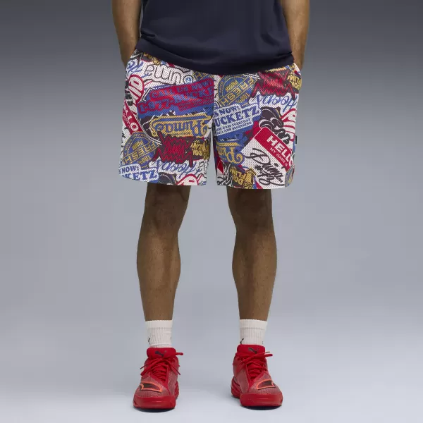  Pantaloni scurţi PUMA HOOPERHOTLINE AOP 7" SHORTS 63283701 PENTRU TOATE TIMPURILE ROȘII/AOP 