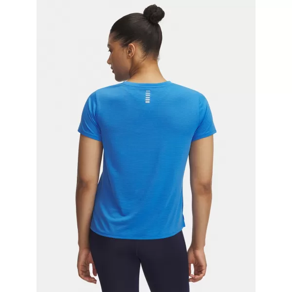  Tricou pentru femei UNDER ARMOUR UA LAUNCH SHORTSLEEVE 1382434-402 ALBASTRU 