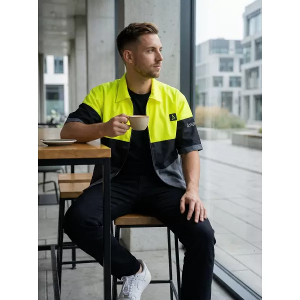  Cămașă premium pentru bărbați ALTISPORT VOJ/ALM051KOS01 GALBEN NEON/GRI 