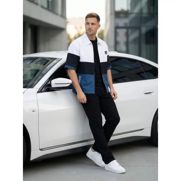  Cămașă premium pentru bărbați ALTISPORT VOJ/ALM051KOS01 ALB ALBASTRU 
