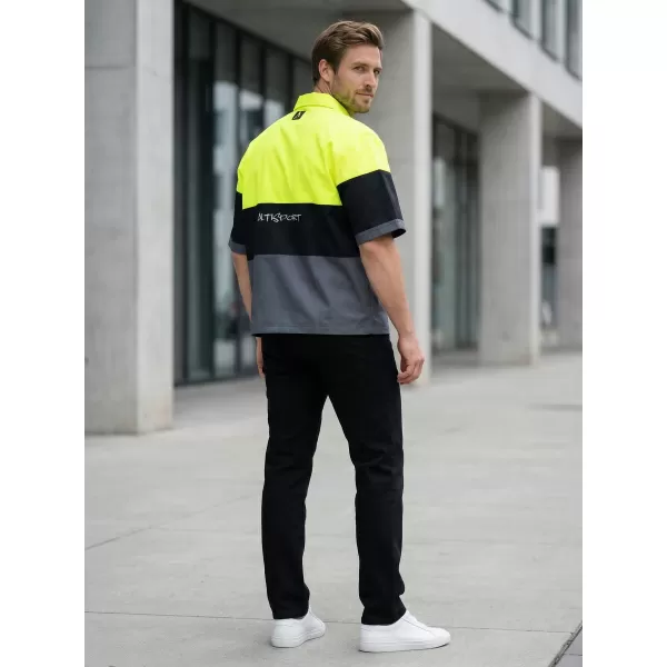  Cămașă premium pentru bărbați ALTISPORT VOJ/ALM051KOS01 GALBEN NEON/GRI 