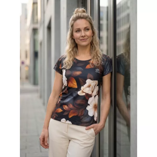  Cămașă de agrement pentru femei premium ALTISPORT VOJ/ALW097TR06 ALB/PORTOCALIU/FLORI 
