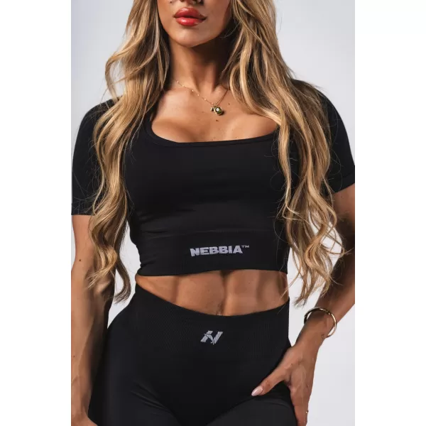  Crop top model fără cusături FLOW SEAMLESS 499 BLACK Nebbia 