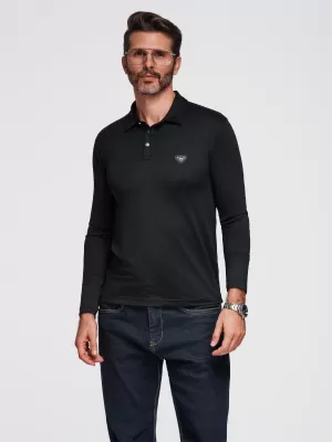 Tricou pentru bărbați cu guler OMBRE OM-POLS-0139 NEGRU
