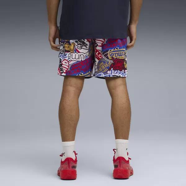  Pantaloni scurţi PUMA HOOPERHOTLINE AOP 7" SHORTS 63283701 PENTRU TOATE TIMPURILE ROȘII/AOP 