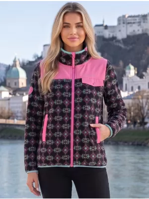 Hanorac de damă din fleece ALTISPORT GENESIS NEGRU/BEJ DESCHIS