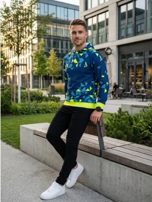 Hanorac funcțional premium pentru bărbați ALTISPORT VOJ/ALM108MI01 BLEUMARIN-GALBEN NEON