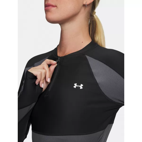  Tricou pentru femei UNDER ARMOUR UA HG RIB 1/4 ZIP 6003981-004 NEGRU 