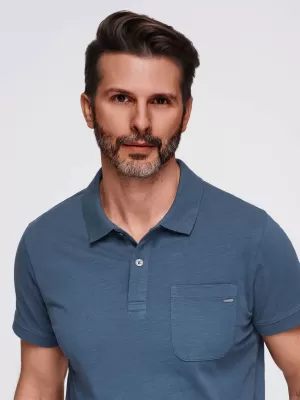 Mens t -thirt cu guler OMBRE OM-POWS-0142 ALBASTRU ÎNCHIS