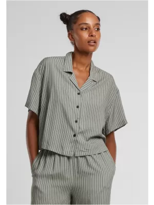 Cămașă de damă URBAN CLASSICS TB4365 MĂSLINIU PAL/ALB