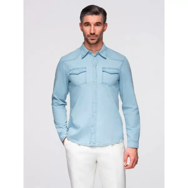  Cămașă pentru bărbați OMBRE OM-SHDS-0210 ALBASTRU DESCHIS 