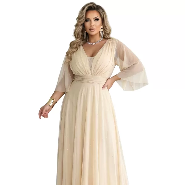  Rochie NUMOCO 654-2 BEJ ȘAMPANIE 