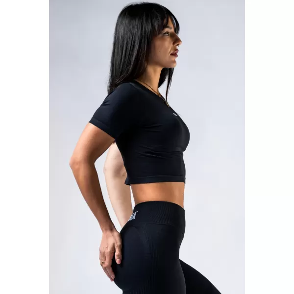  Crop top fără cusături, cu mâneci scurte POWER 891 BLACK Nebbia 