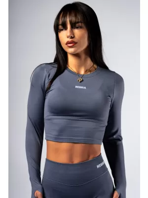 Crop top fără cusături, cu mâneci lungi POWER 892 GREY Nebbia