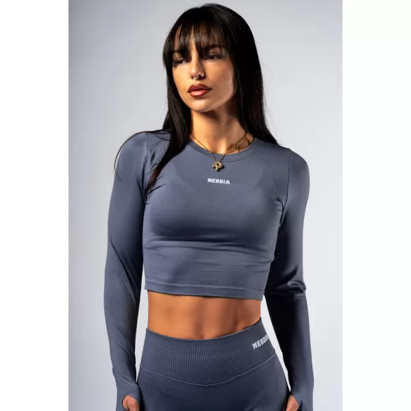  Crop top fără cusături, cu mâneci lungi POWER 892 GREY Nebbia 