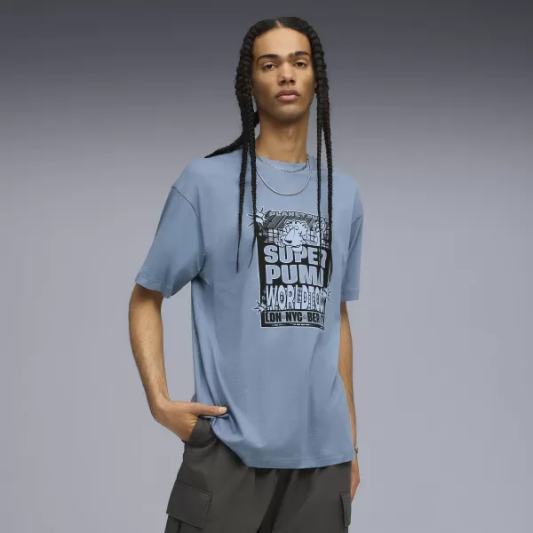  Tricou pentru bărbați PUMA GRAPHIC WORLD TOUR TEE 632112-34 ALBASTRU RECE 