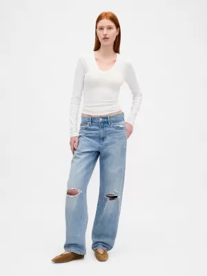 Tricou de damă GAP LONGSLEEVE RIBBED TEE 822221-02 NOUA OPT ALB