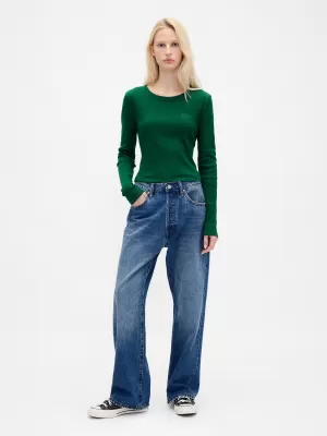 Tricou pentru femei GAP LONGSLEEVE LOGO TEE 801017-03 GLAMOUR VEȘNIC VERDE