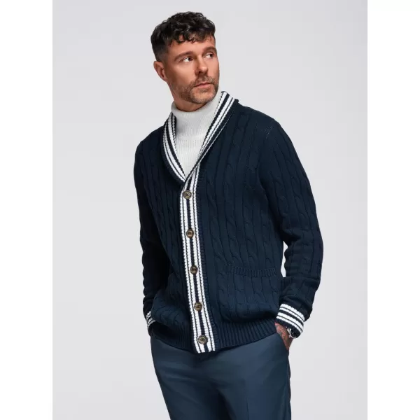  Cardigan pentru bărbați OMBRE OM-SWCD-0152 ALBASTRU MARIN 