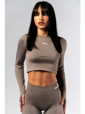Crop top fără cusături, cu mâneci lungi POWER 892 LIGHT BROWN ASH Nebbia