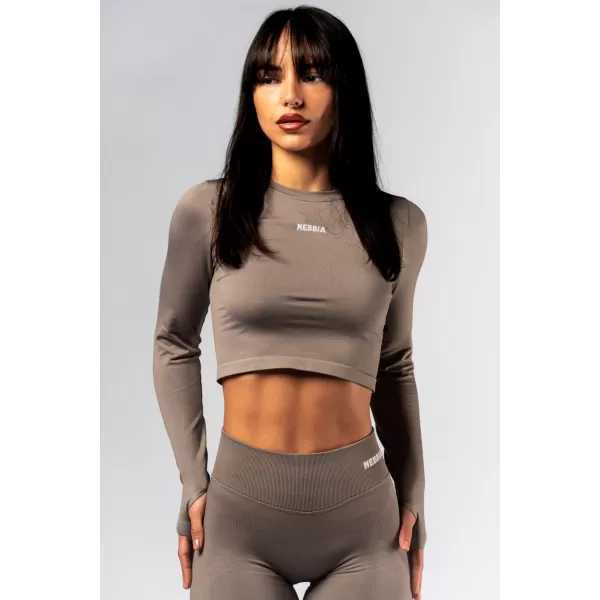  Crop top fără cusături, cu mâneci lungi POWER 892 LIGHT BROWN ASH Nebbia 
